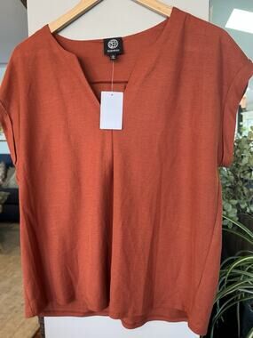 Bobeau Sz L Picante Warm Rust Split Neck Sh Sleeve Knit top warm fall